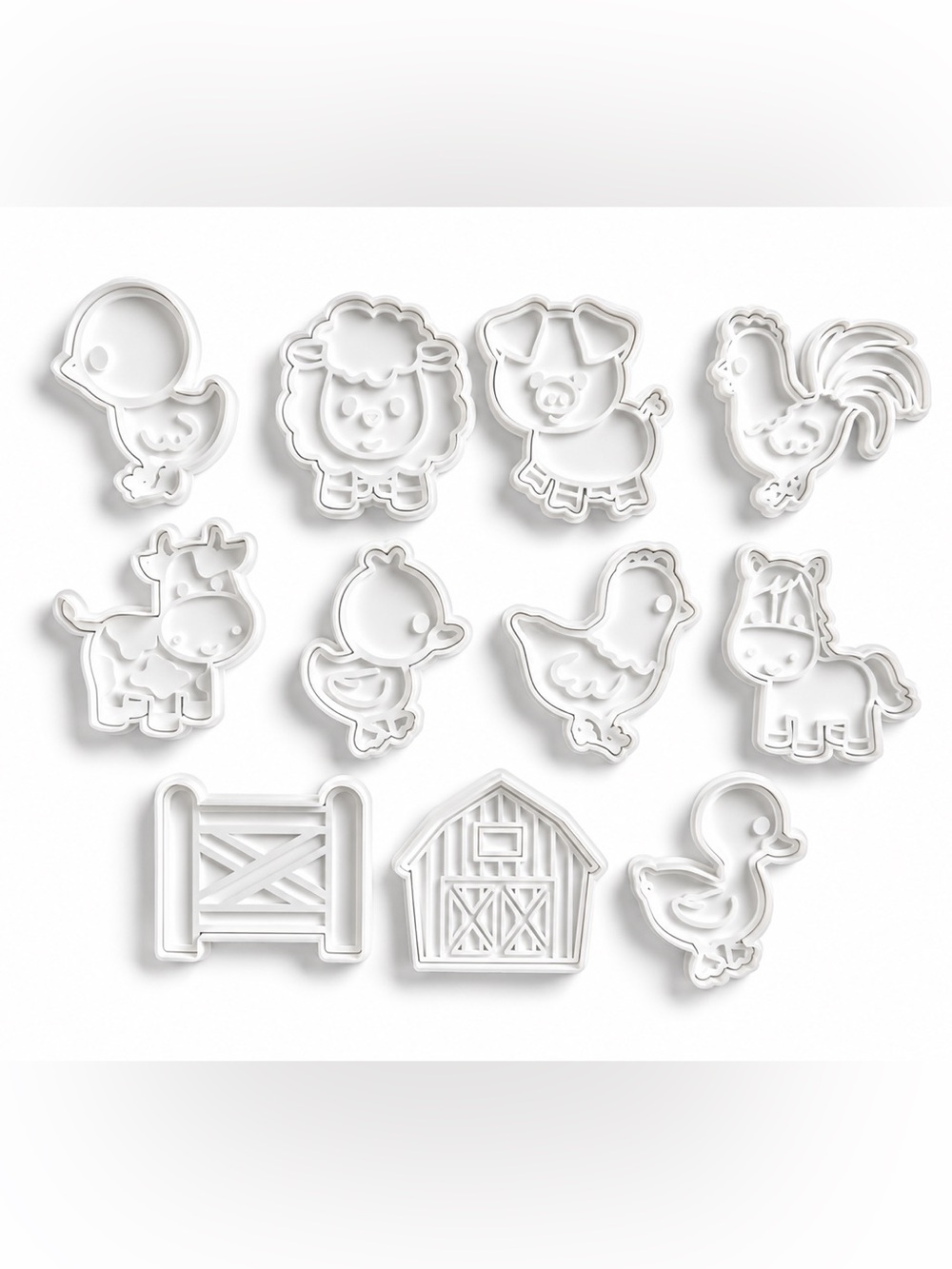 Farm Animal Cookie Cutter & Embosser Stamp Set | 11-Piece 3D Printed Baking Set